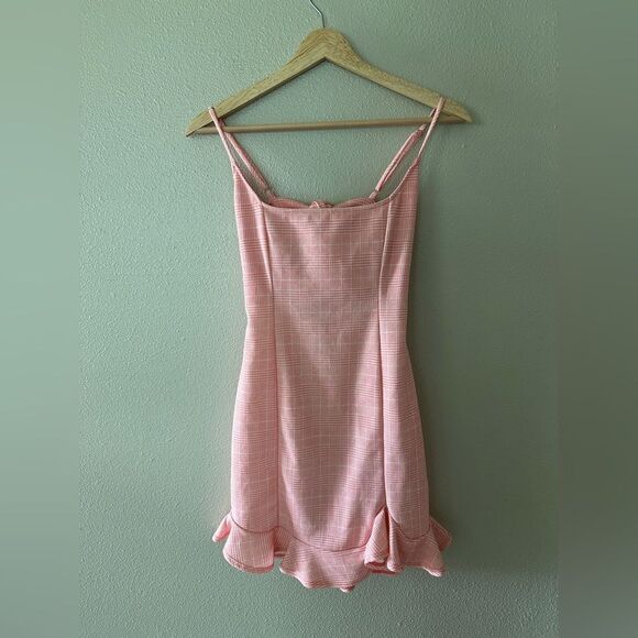 Lucy in the Sky Plaid Ruffle Bodycon Dress In Pink Tank Mini Dress Size M - Picture 2 of 7